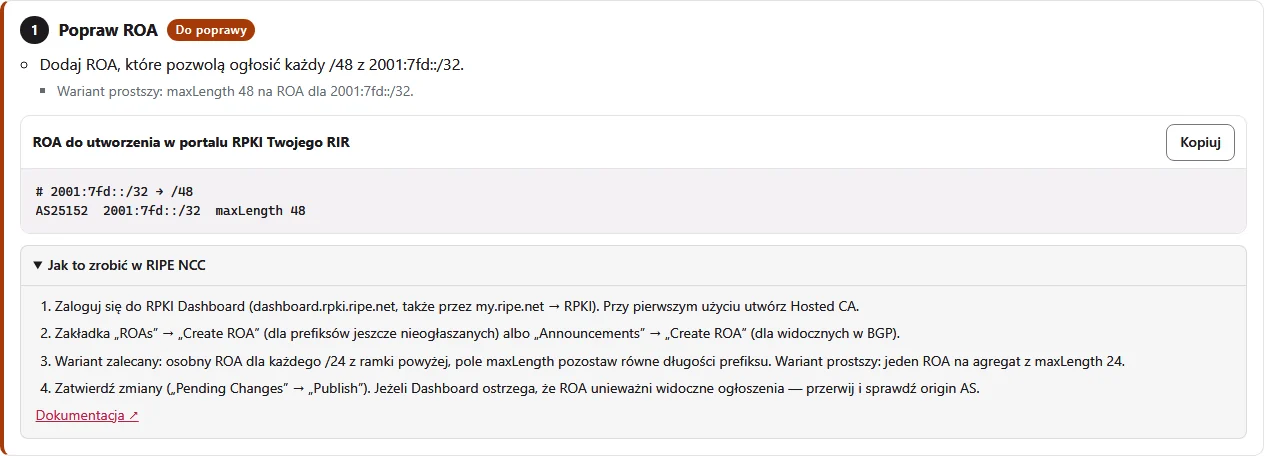 Pierwszy krok planu działań z instrukcją dla RIPE NCC